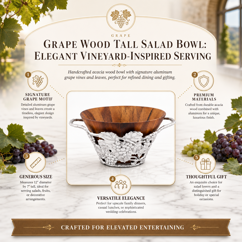 Grape Wood Tall Salad Bowl: Elegant Vineyard-Inspired Serving