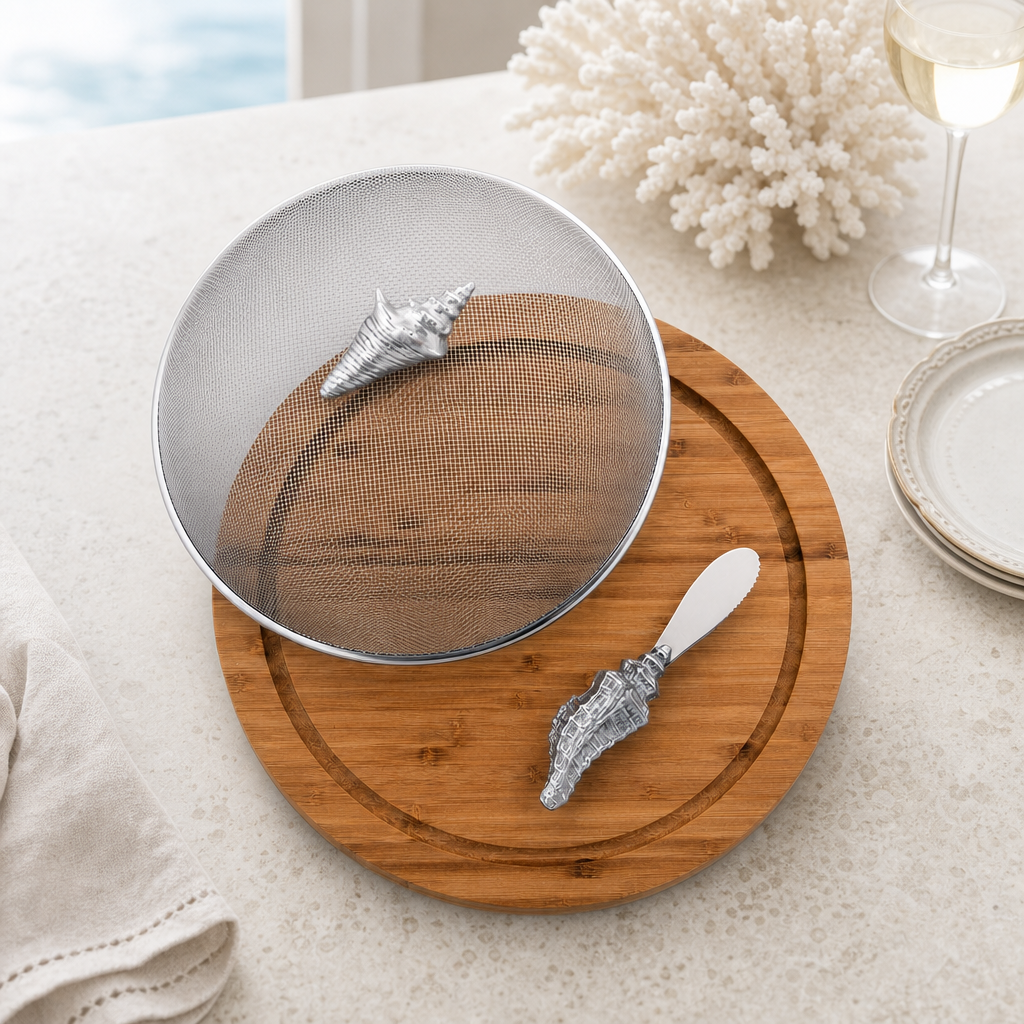 Conch Shell 3 Piece Picnic Cheese Board / Spreader 3