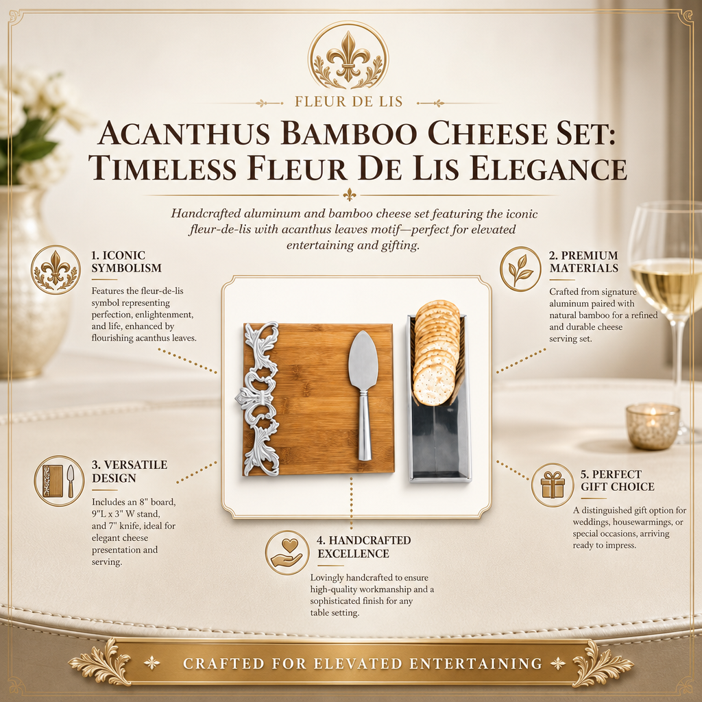 Acanthus Bamboo Cheese Set: Timeless Fleur De Lis Elegance