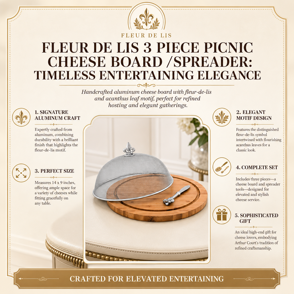 Fleur de Lis 3 Piece Picnic Cheese Board /Spreader: Timeless Entertaining Elegance