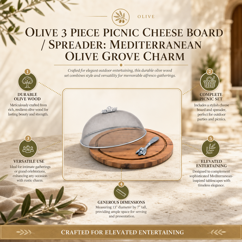 Olive 3 Piece Picnic Cheese Board / Spreader: Mediterranean Olive Grove Charm