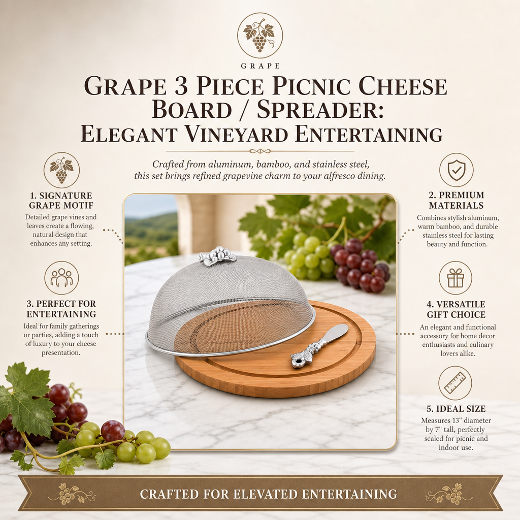 Grape 3 Piece Picnic Cheese Board / Spreader 9