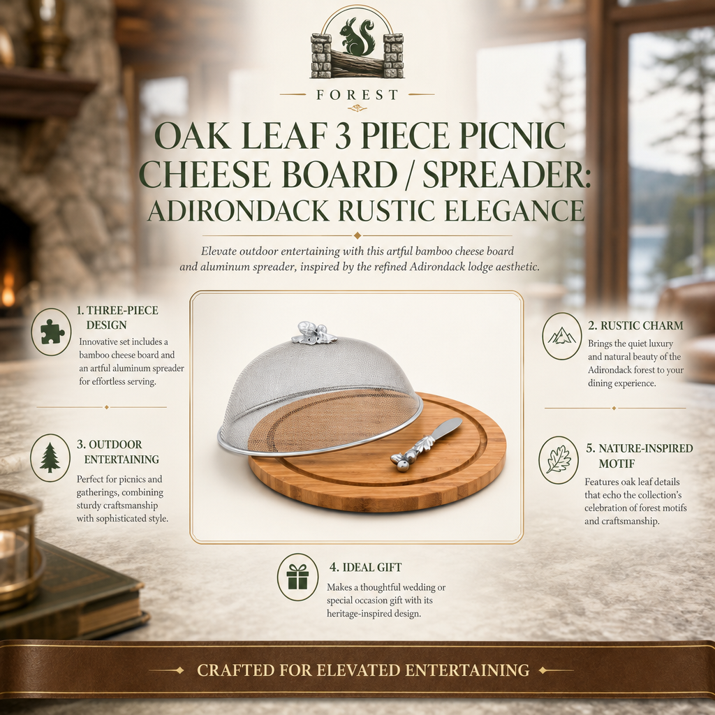 Oak Leaf 3 Piece Picnic Cheese Board / Spreader: Adirondack Rustic Elegance