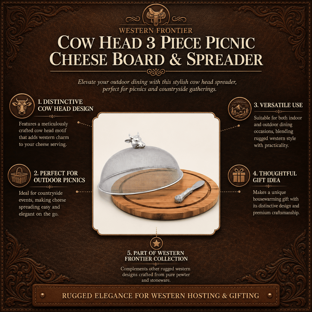 Cow Head 3 Piece Picnic Cheese Board & Spreader