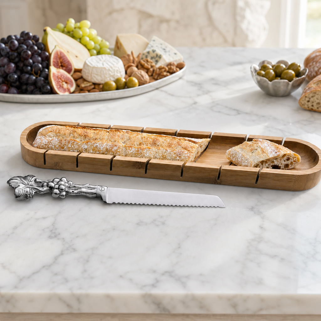 Baguette Board with Grape Bread Knife 6