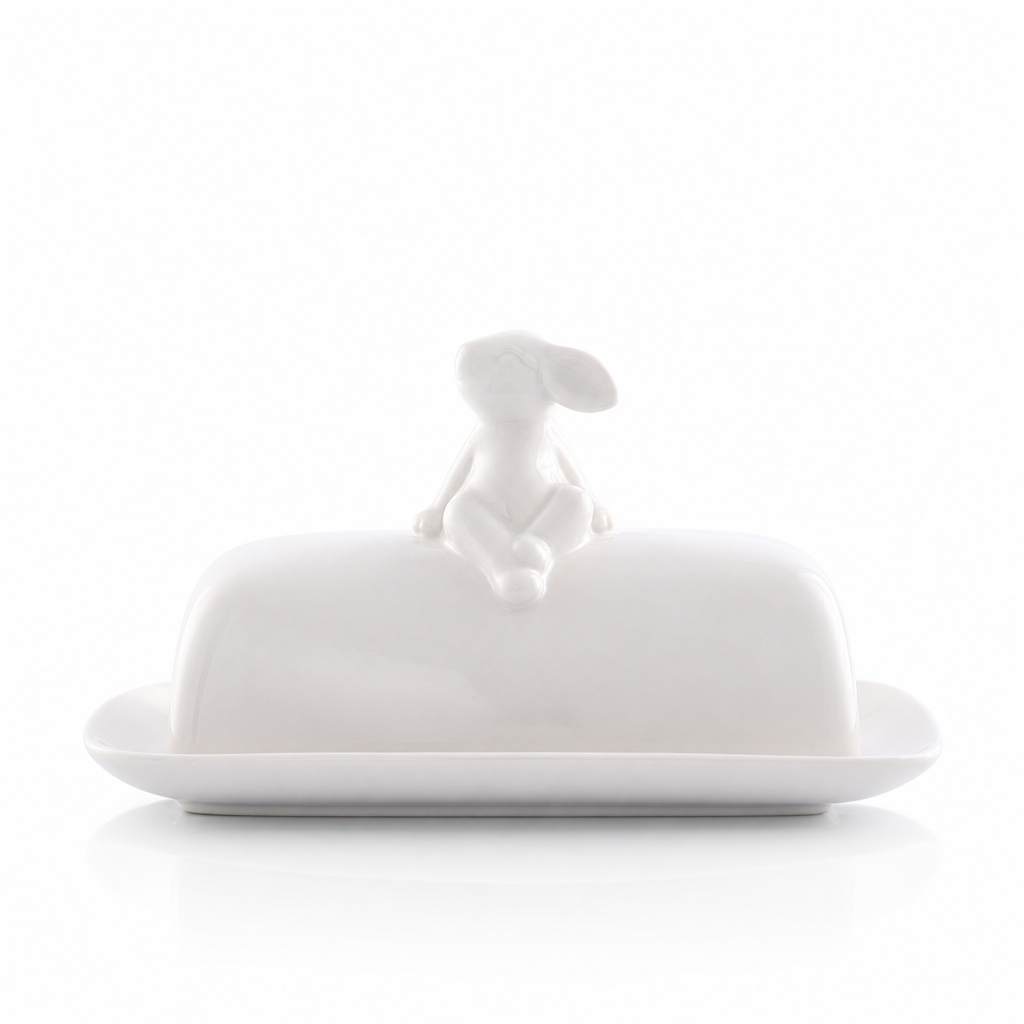 Porcelain Sitting Bunny Butter Dish 1