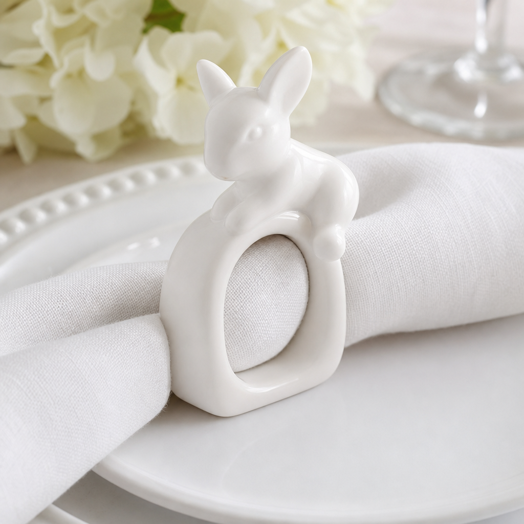 Porcelain Climbing Bunny Napkin Rings - Set of 4 10