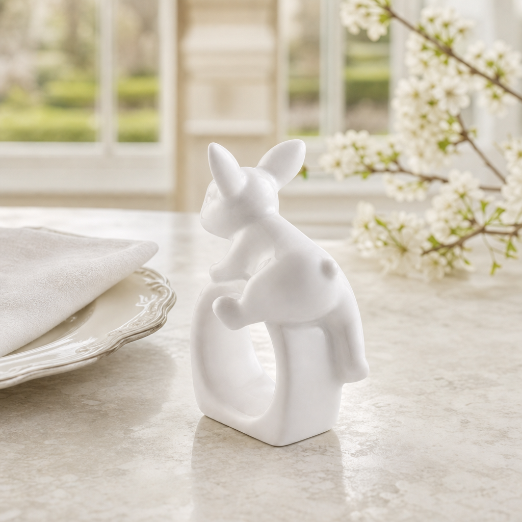 Porcelain Climbing Bunny Napkin Rings - Set of 4 5
