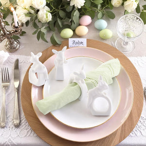 Porcelain Climbing Bunny Napkin Rings - Set of 4