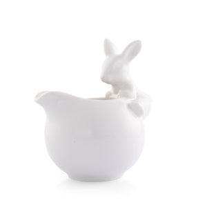Charming creamer with a playful rabbit design viewed from an angled side, perfect for modern classic table settings.