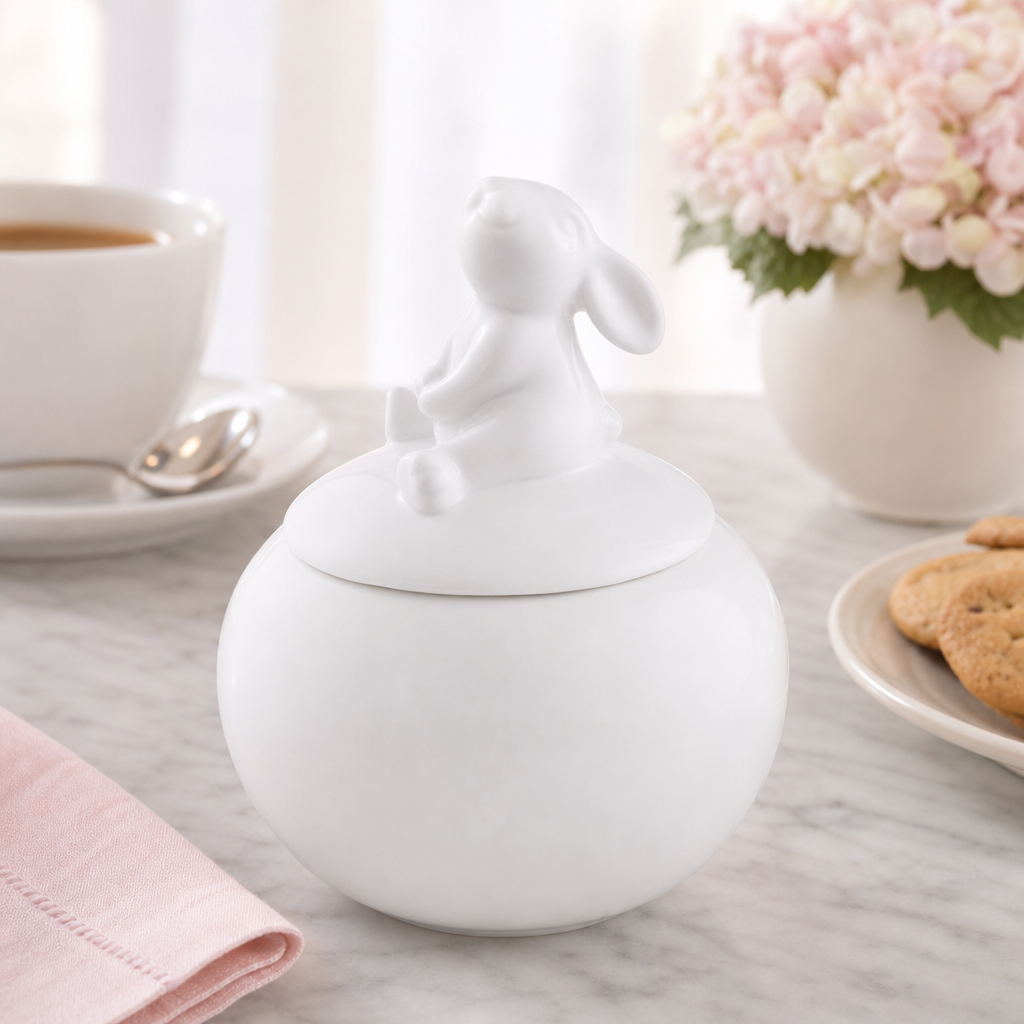 Porcelain Sitting Bunny Sugar Bowl 6