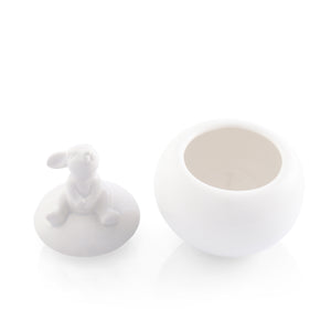 A whimsical sugar bowl featuring a bunny lid viewed from above, ideal for modern classic kitchen decor.