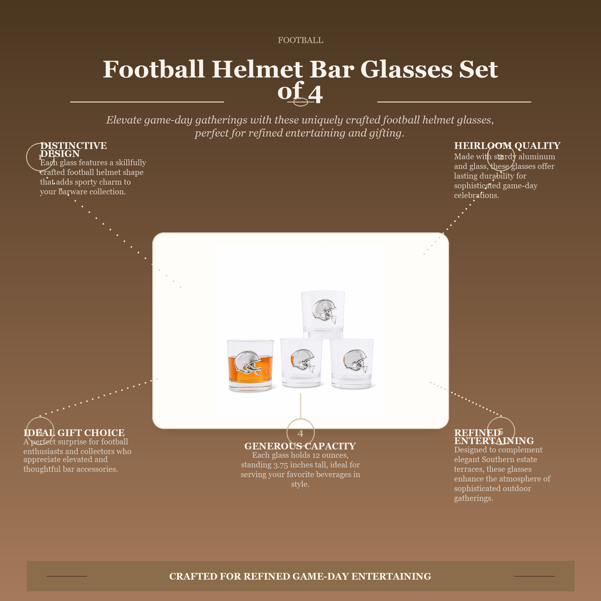Football Helmet Bar Glasses Set of 4 11