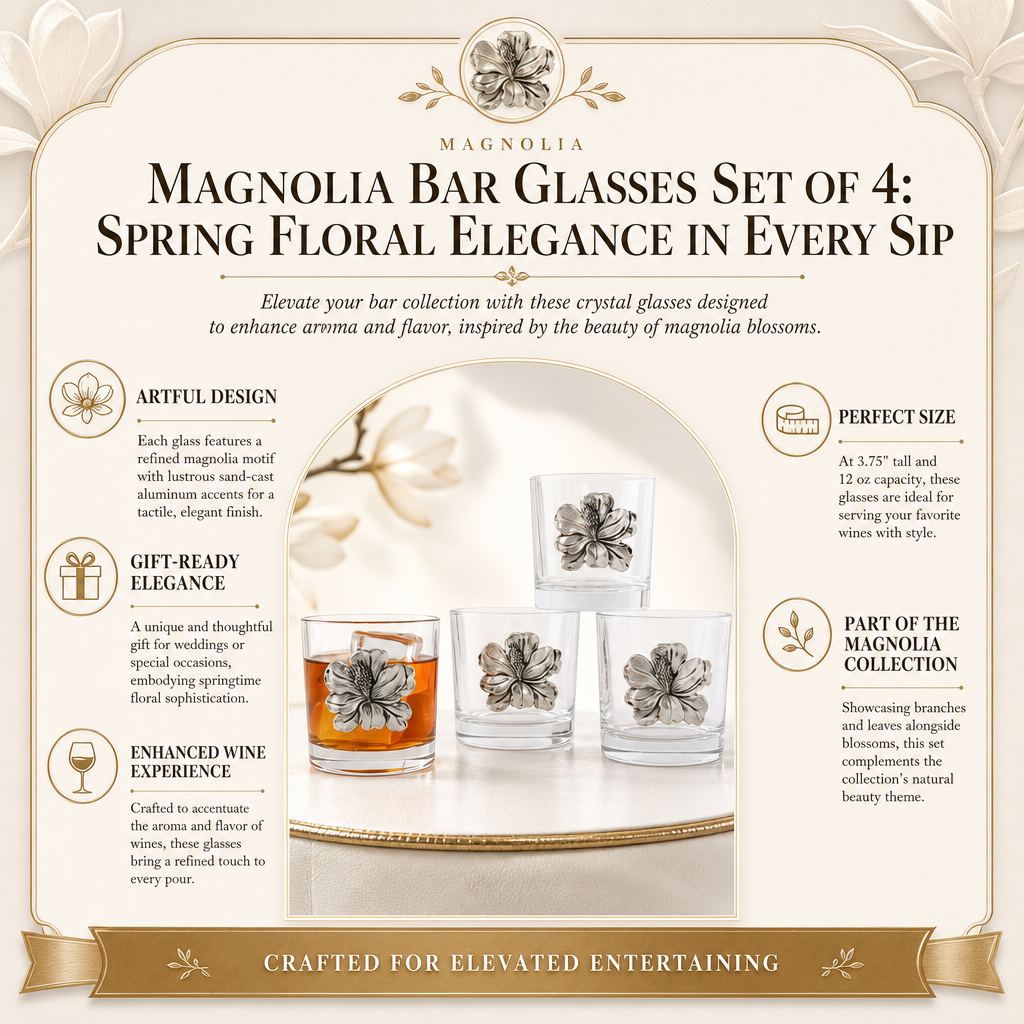 Magnolia Bar Glasses Set of 4: Spring Floral Elegance in Every Sip