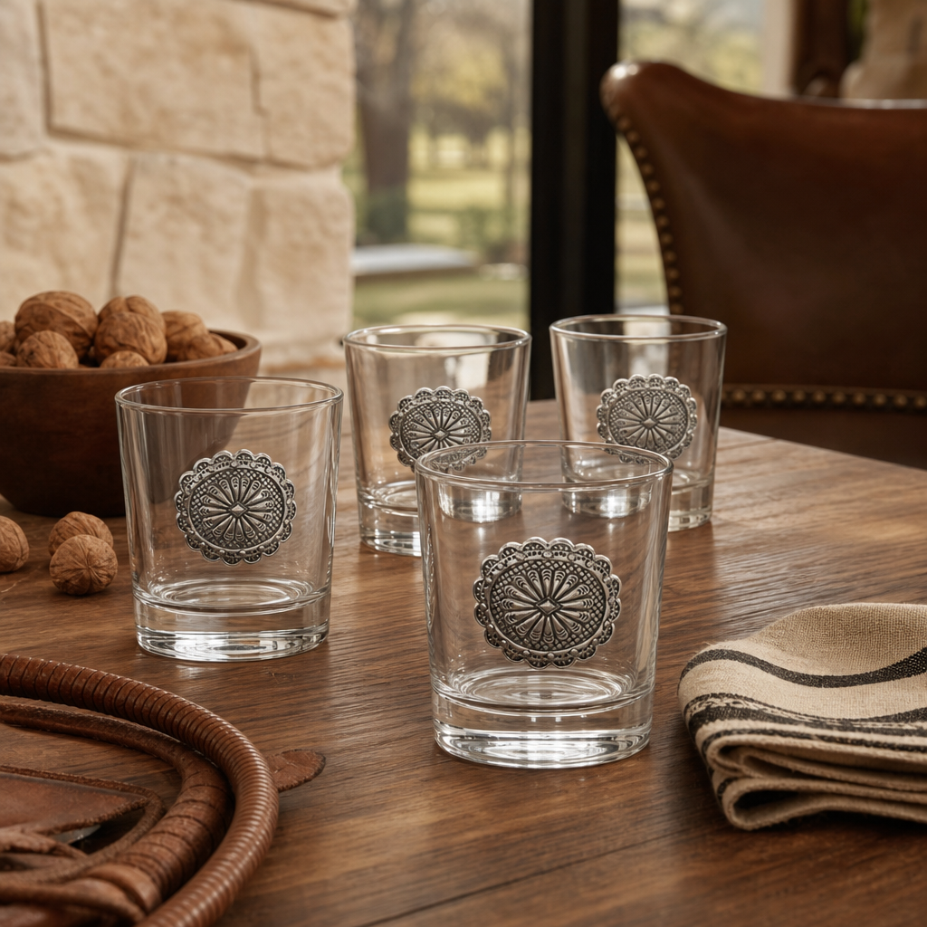 Western Concho Bar Glasses Set of 4 5
