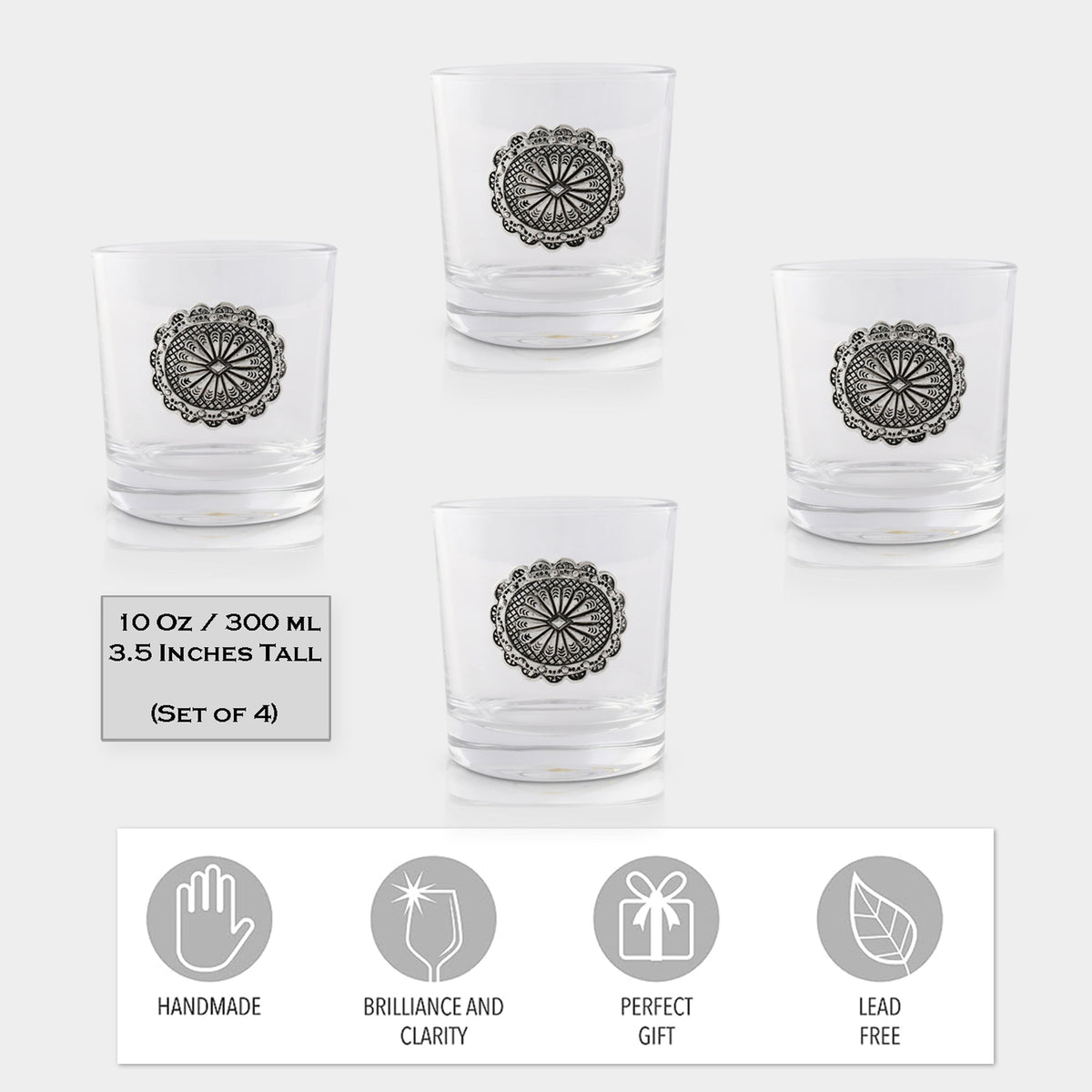 Western Concho Bar Glasses Set of 4 14