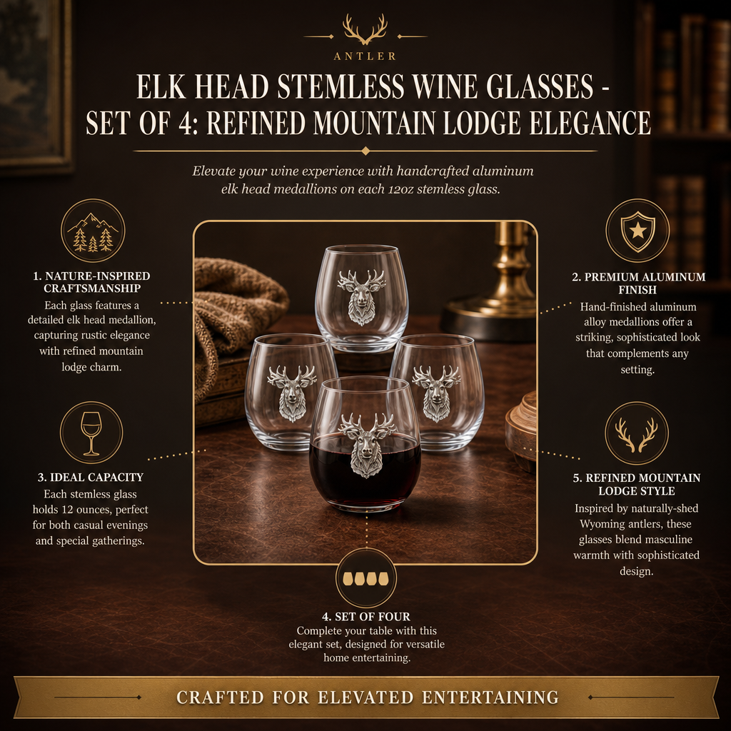 Elk Head Stemless Wine Glasses - Set of 4 11
