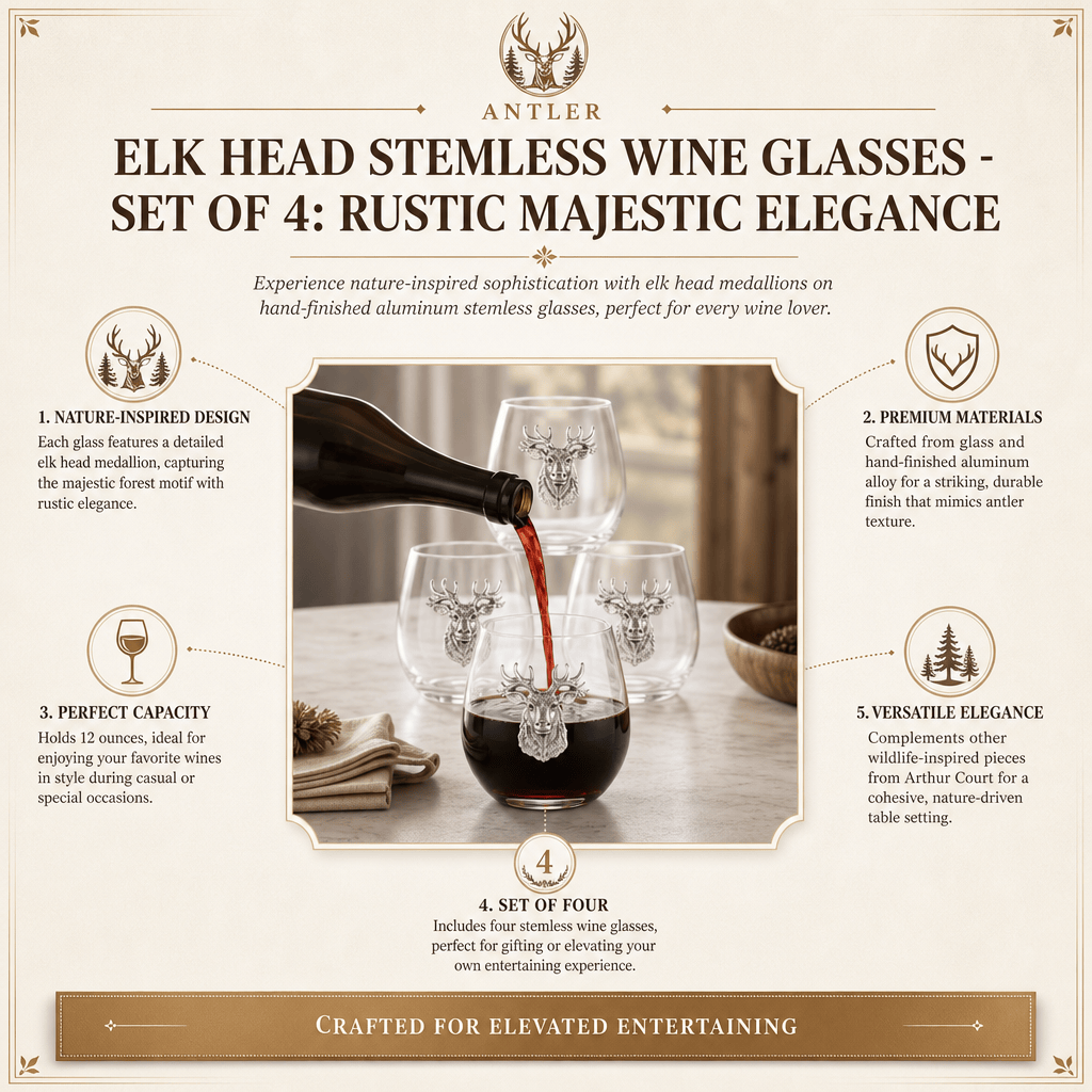Elk Head Stemless Wine Glasses - Set of 4 1