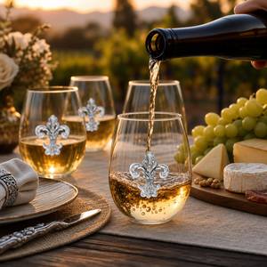 Fleur de Lis Stemless Wine Glasses - Set of 4 5