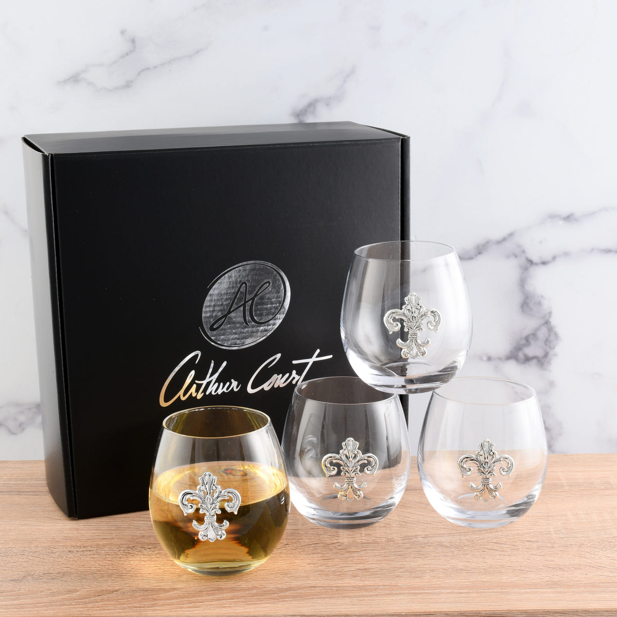 Fleur de Lis Stemless Wine Glasses - Set of 4 8