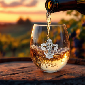 Fleur de Lis Stemless Wine Glasses - Set of 4 9