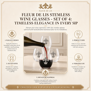 Fleur de Lis Stemless Wine Glasses - Set of 4 10