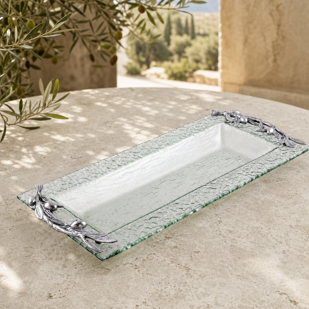 Olive Oblong Glass Serving Tray 1