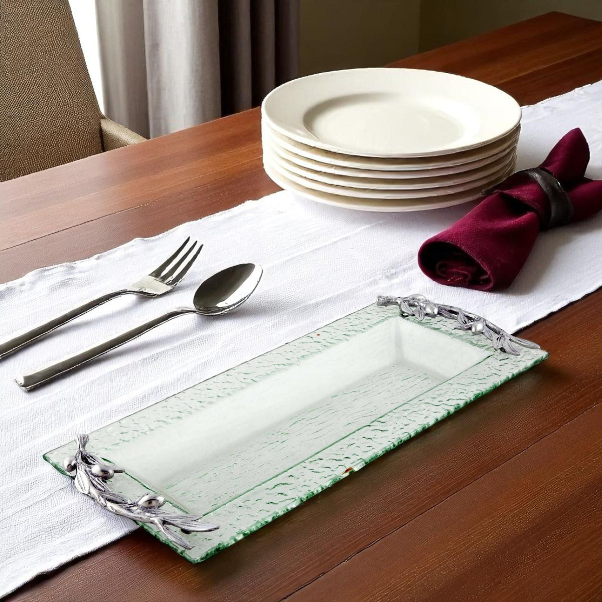 Olive Oblong Glass Serving Tray 12