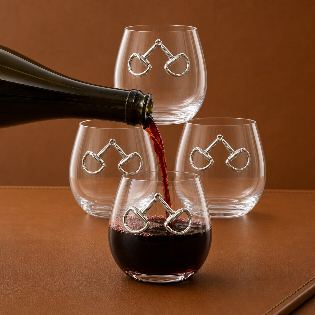 Equestrian Bit Stemless Wine Glasses - Set of 4 1