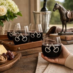 Equestrian Bit Stemless Wine Glasses - Set of 4 6