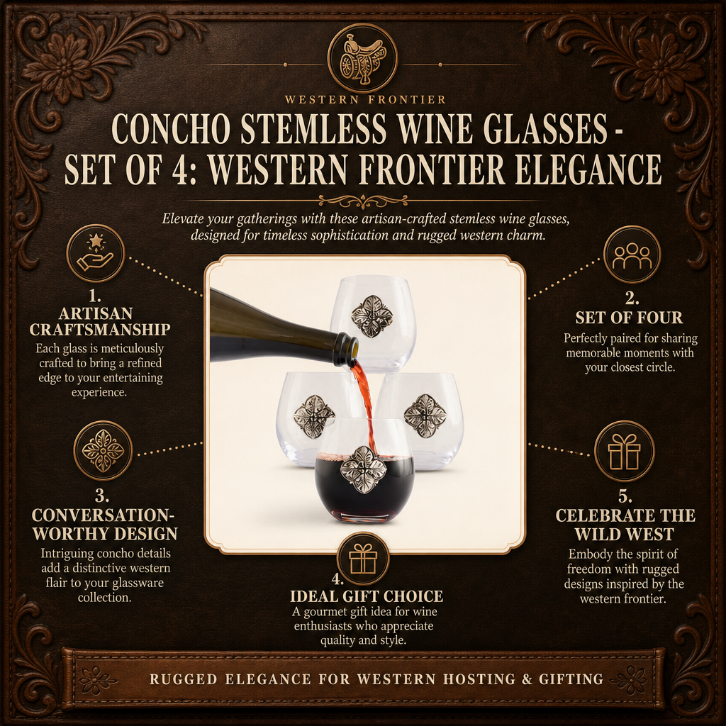 Concho Stemless Wine Glasses - Set of 4: Western Frontier Elegance