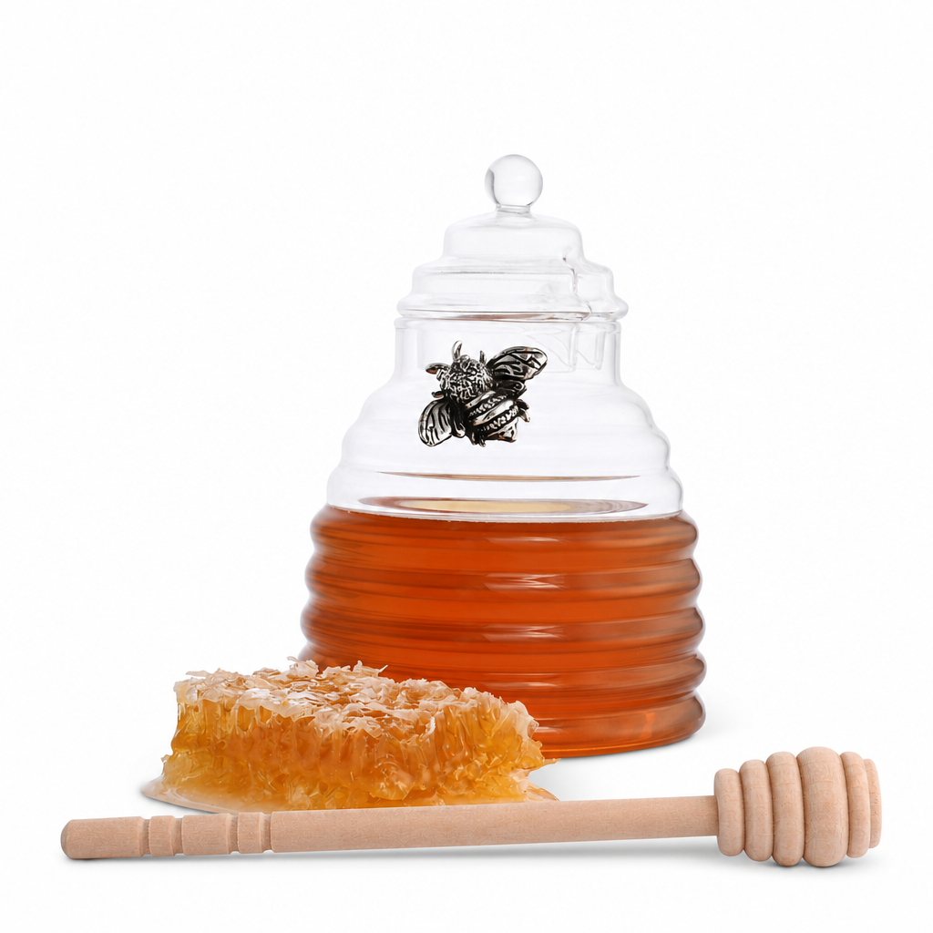 Silver Bee Honey Jar / Pot with Dipper 1