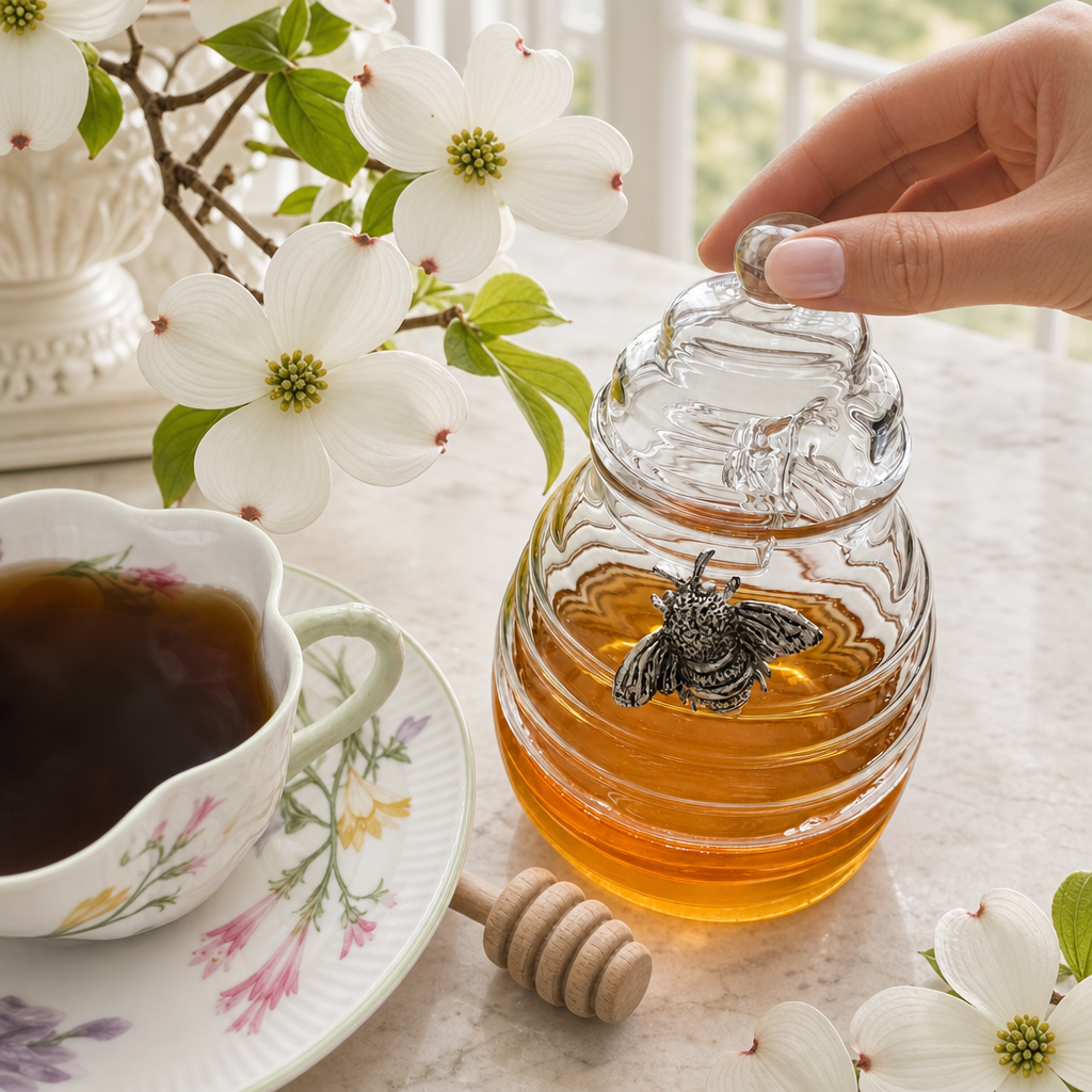Silver Bee Honey Jar / Pot with Dipper 3