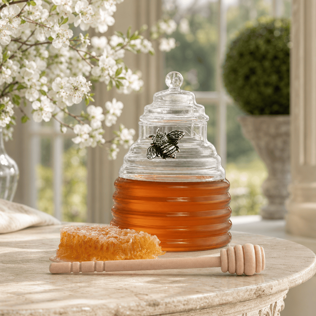 Silver Bee Honey Jar / Pot with Dipper 11