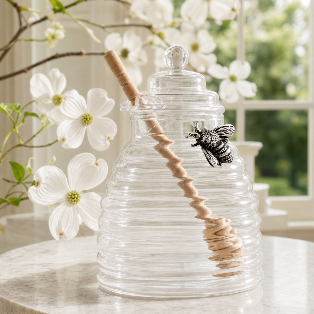 Silver Bee Honey Jar / Pot with Dipper 5