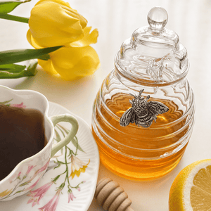 Silver Bee Honey Jar / Pot with Dipper 12