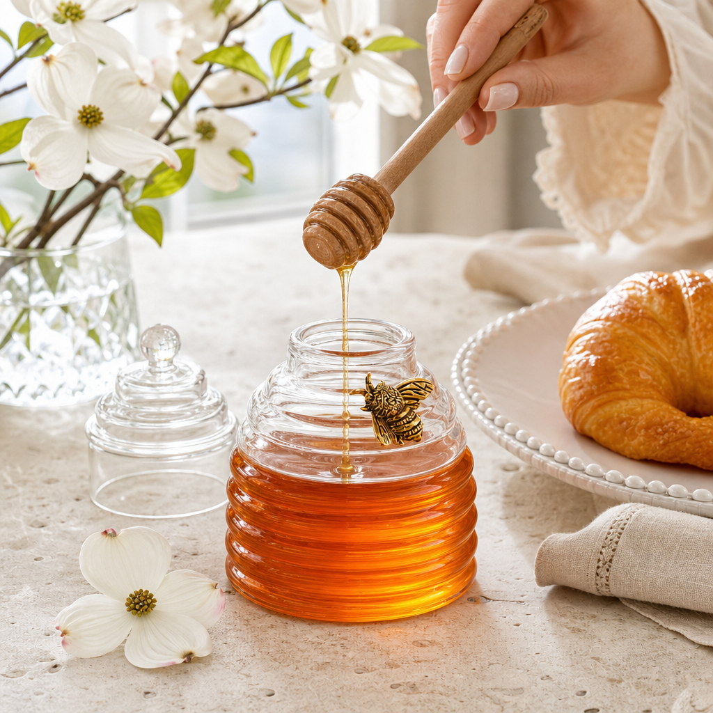 Gold Bee Honey Jar with Dipper 6