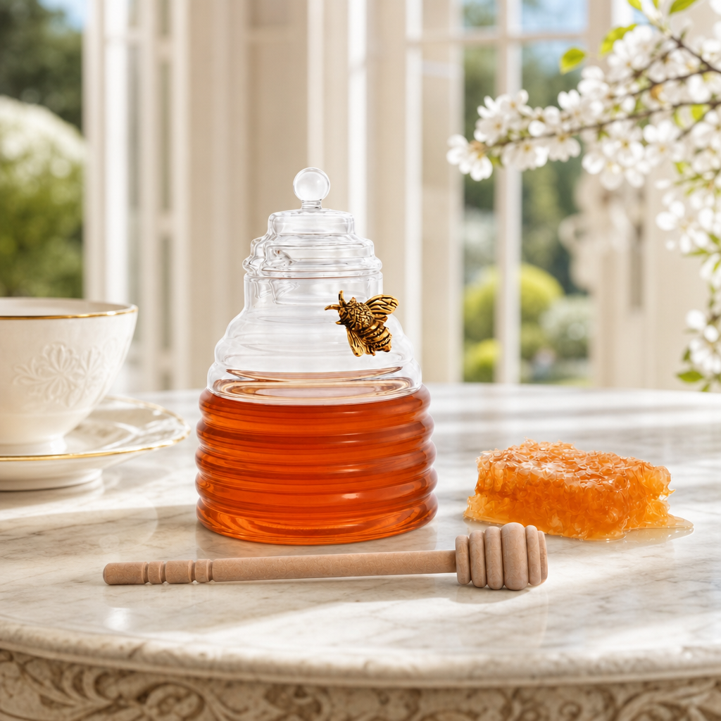 Gold Bee Honey Jar with Dipper 1