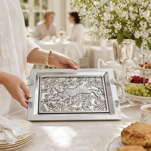 Running Rabbit Glass Top Serving Tray 5