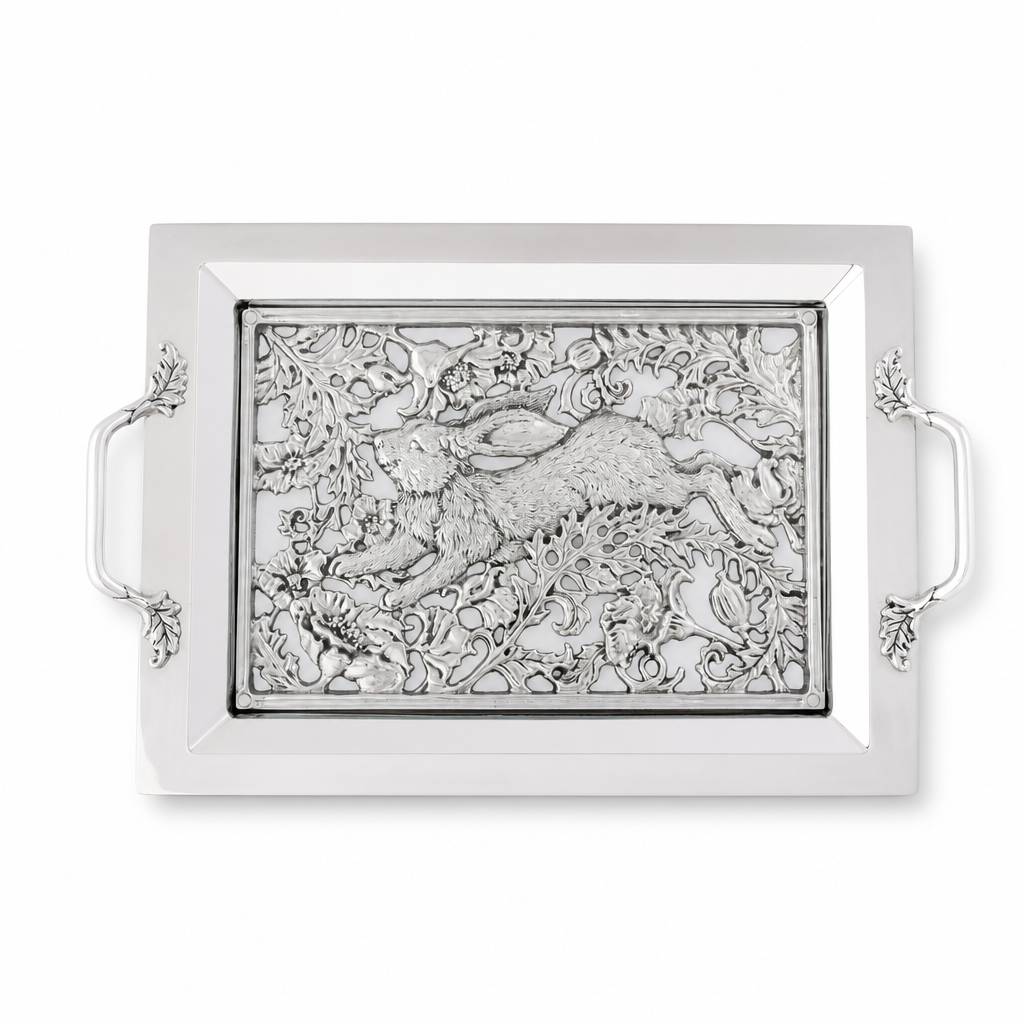 Running Rabbit Glass Top Serving Tray 1