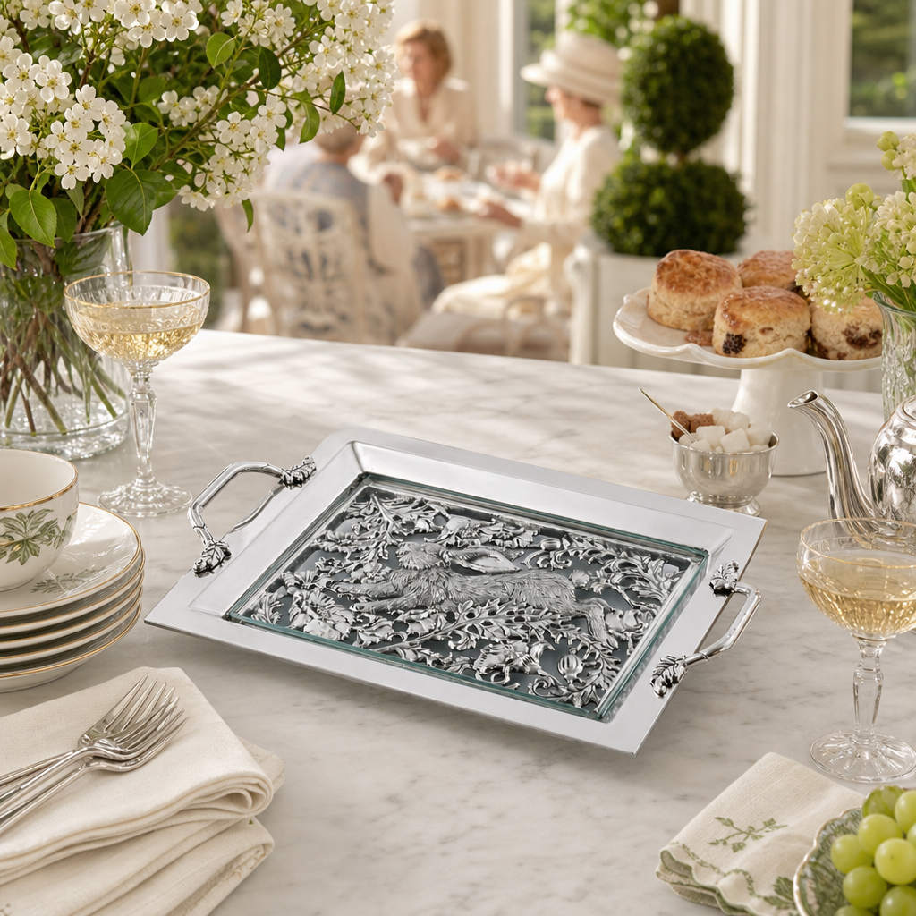 Running Rabbit Glass Top Serving Tray 6