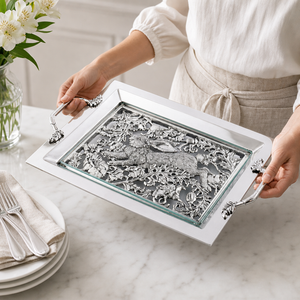 Running Rabbit Glass Top Serving Tray 8