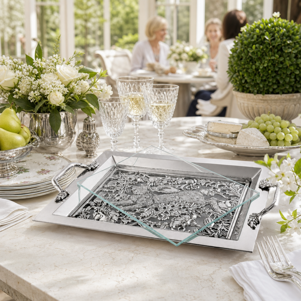 Running Rabbit Glass Top Serving Tray 7