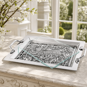 Running Rabbit Glass Top Serving Tray 4