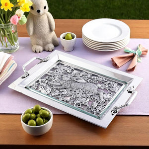 Running Rabbit Glass Top Serving Tray