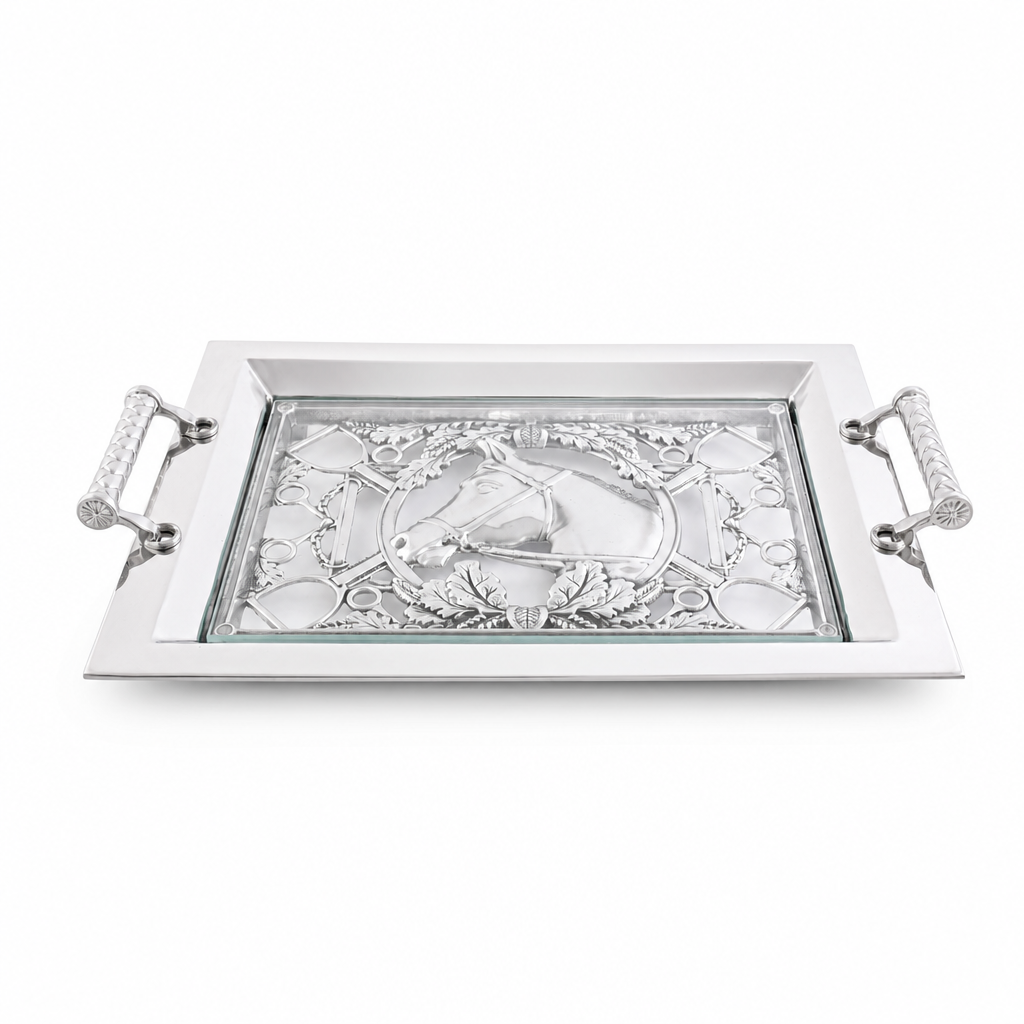Equestrian Horse Glass Top Serving Tray 1