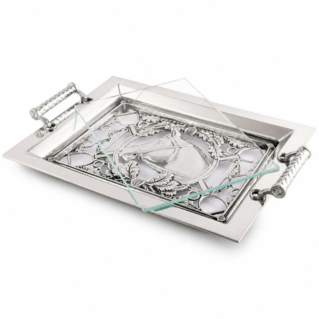 Equestrian Horse Glass Top Serving Tray 1