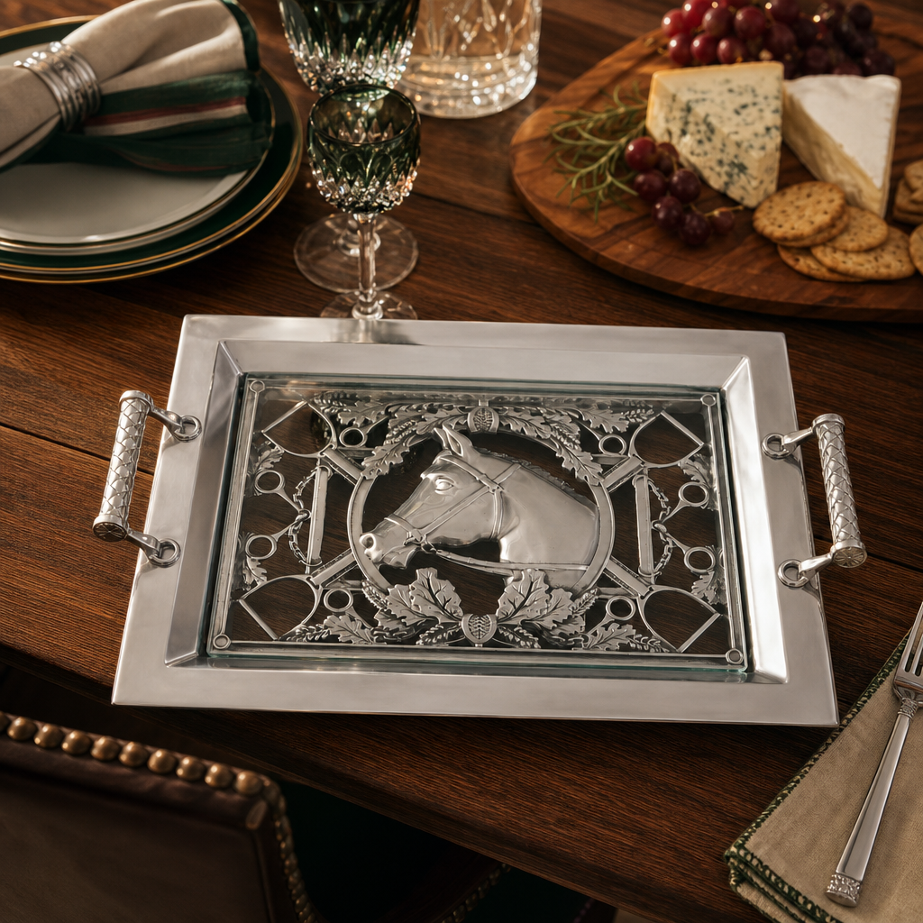 Equestrian Horse Glass Top Serving Tray 8