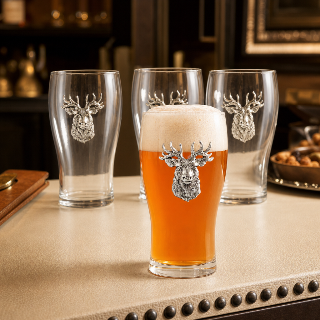 Elk Head Beer Pint Glasses - Set of 4 1