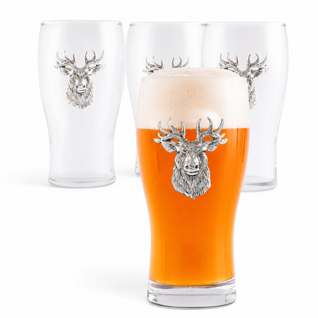 Elk Head Beer Pint Glasses - Set of 4 1
